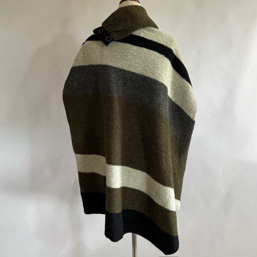 Tabitha Wool Blend Striped Poncho Cape XS Lagenlook Draped Boho Cozy Chic Layers - Picture 4 of 11